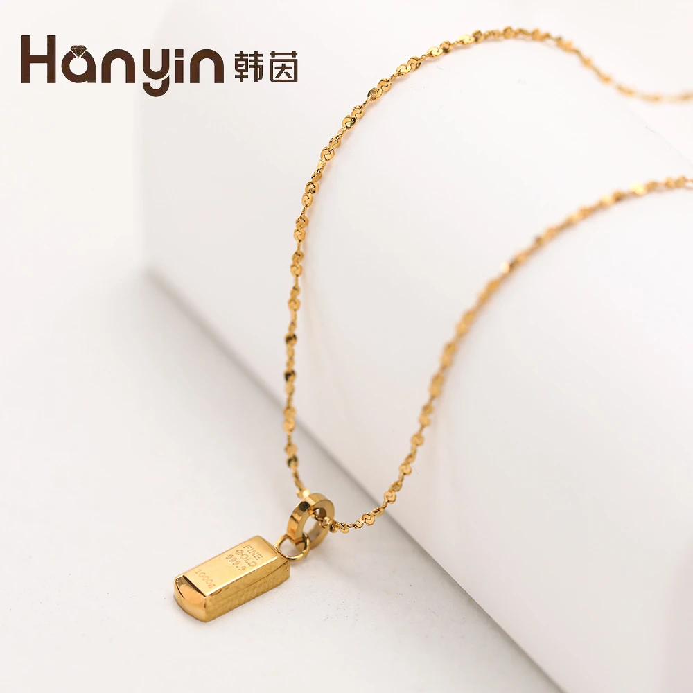 钛钢项链 不掉色麻花链小方砖实心小众好运立体吊坠女项链时尚ins