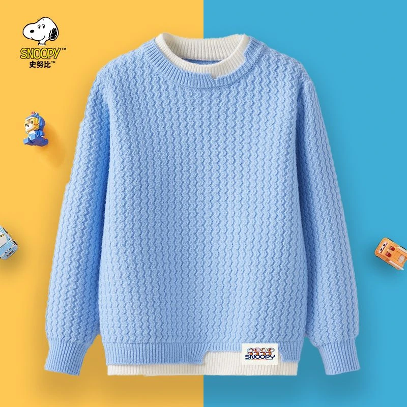 Snoopy/史努比儿童毛衣男童秋冬加绒加厚假两件套头中大童线衣