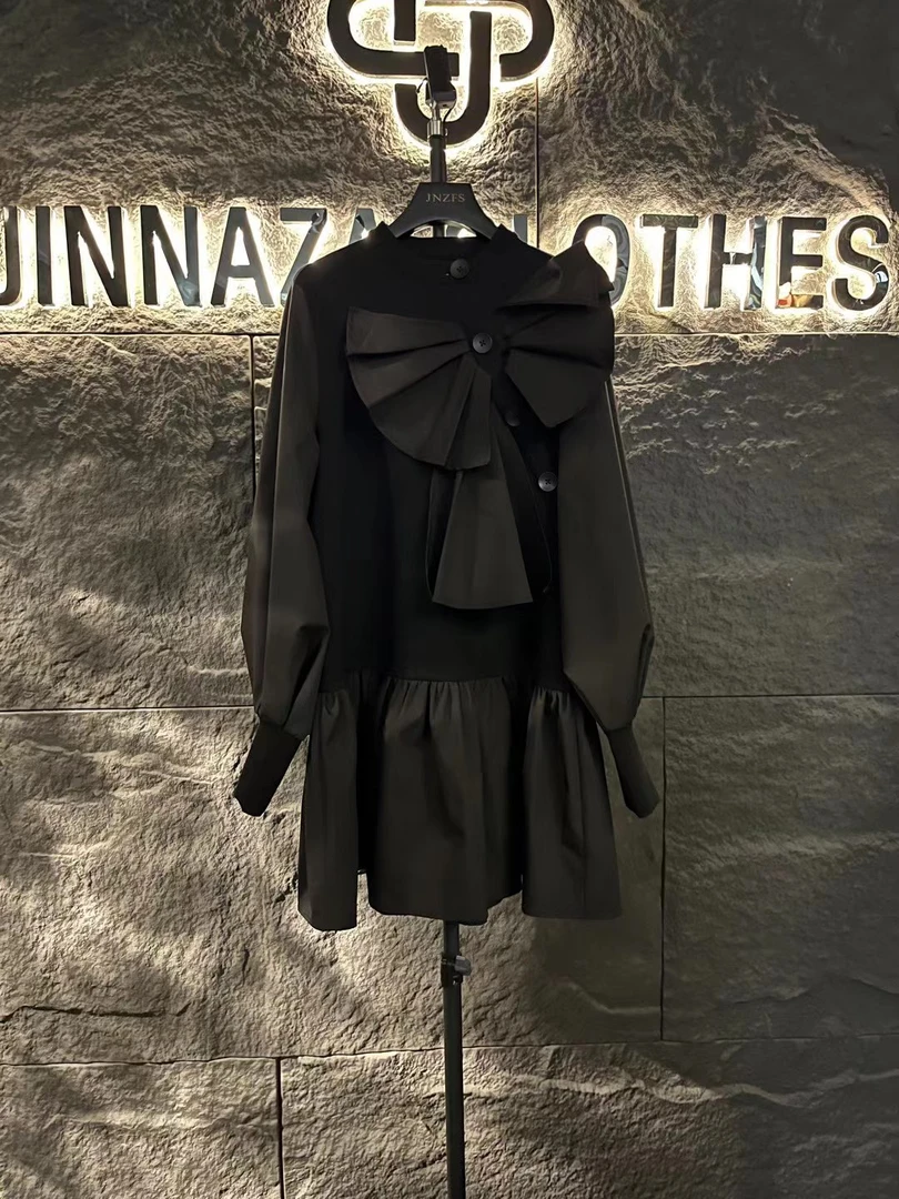 【原创设计师款】2024春季设计师款定制蝴蝶结轻奢连衣裙4452