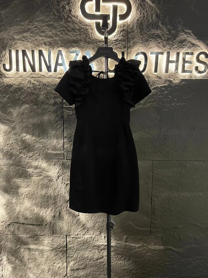 【原创大码设计师款】2024夏季新款显瘦木耳边飞飞袖时尚连衣裙4791