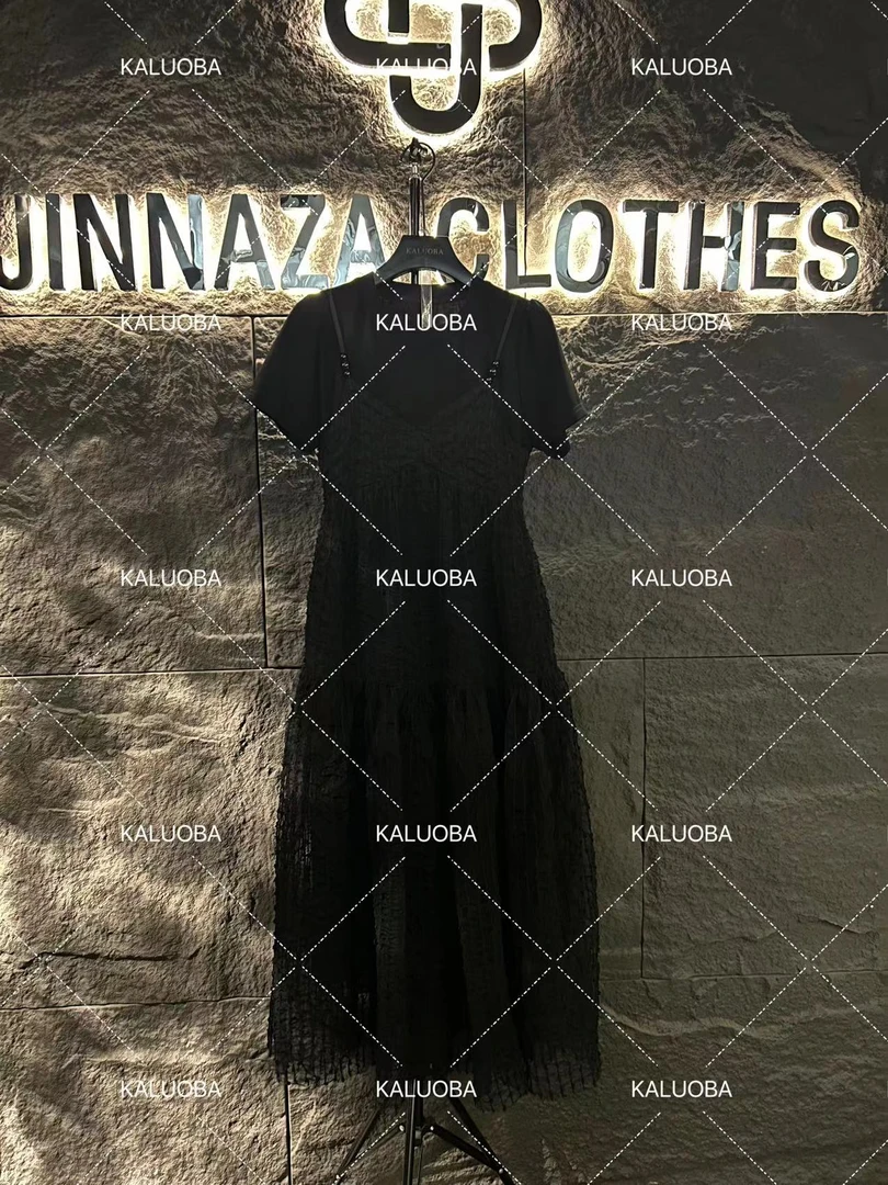 【原创大码设计师款女装】2024新款百搭假两件吊带大码连衣裙5550