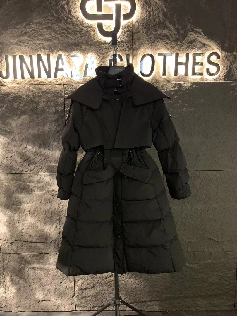 【原创设计师款】时尚潮流设计师款显瘦收腰立领中长款棉服4213#