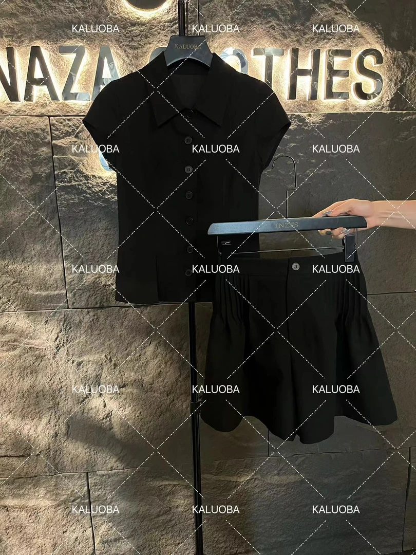 【原创大码设计师款】2024新款休闲百搭POLO领上衣+短裤女套装5377