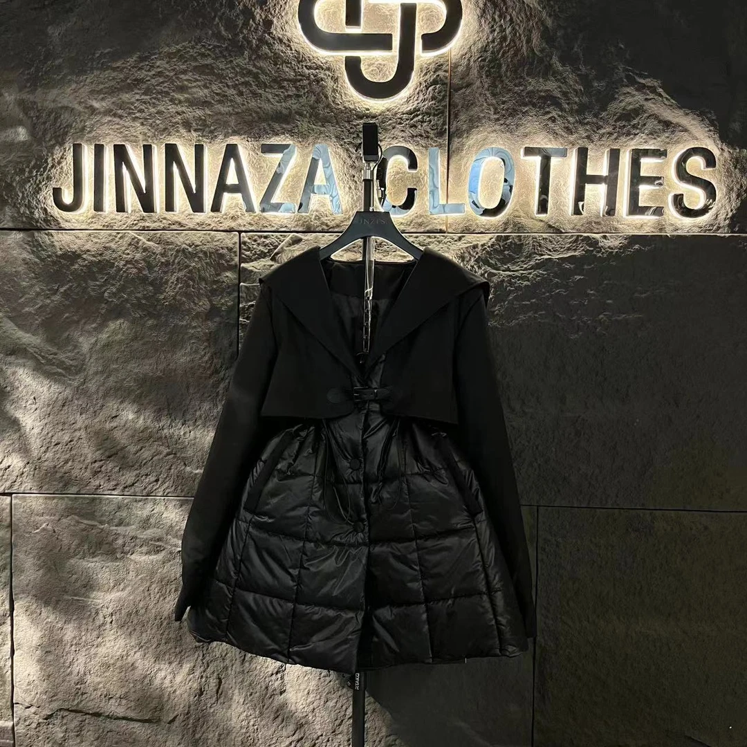 【原创设计师款】2023冬季中长款大码拼接棉服4319