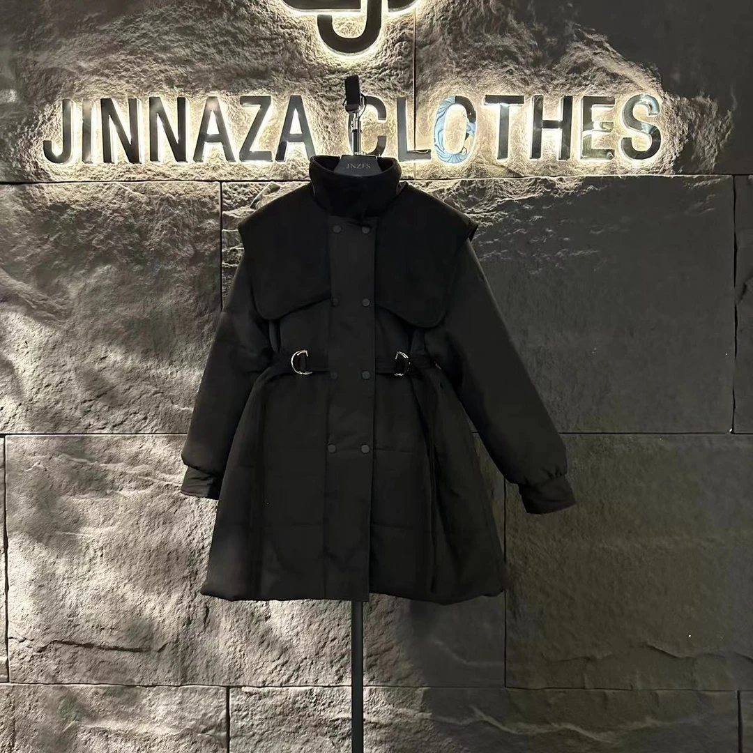 【原创设计师款】新款中长款系带收腰棉服外套4250