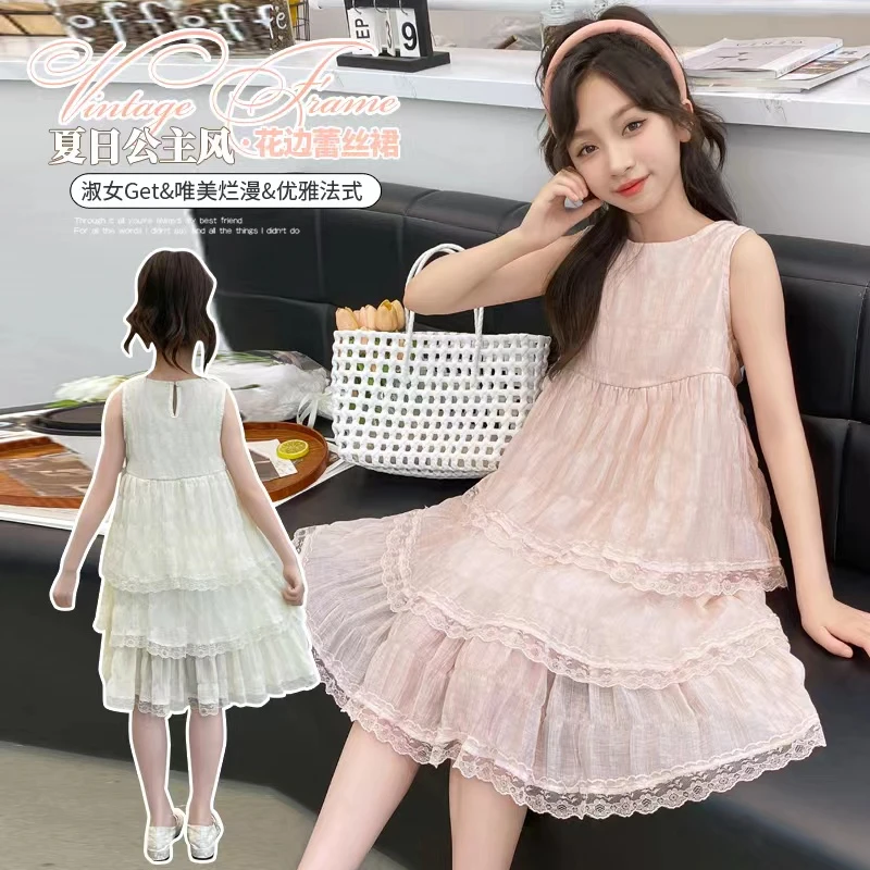 女童洋气雪纺裙子儿童无袖背心裙大童装连衣裙女孩2024夏装新款