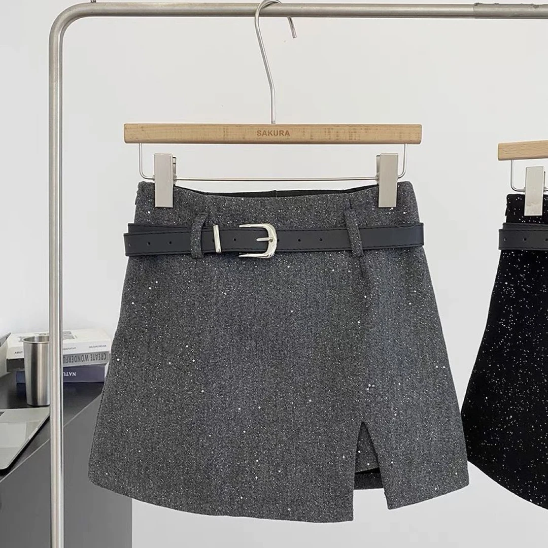 法式时尚闪闪包臀短裙女秋季2024年新款气质显瘦防走光A字半身裙