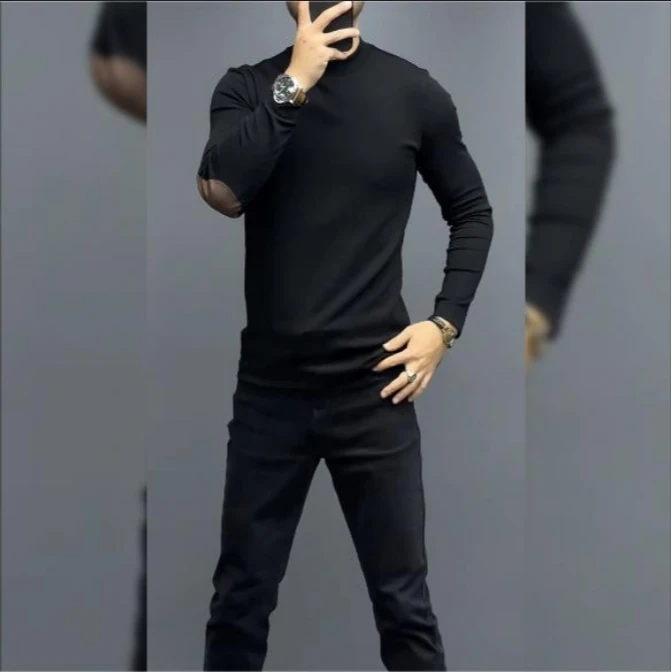 【总裁同款 轻奢品质】秋冬新品男士纯色肘部拼接长袖圆领T恤半长袖