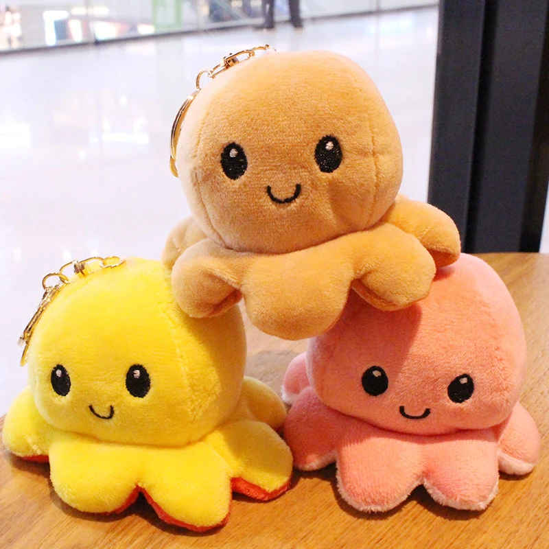 可爱翻转变脸小章鱼书包挂件男情侣钥匙扣毛绒挂饰创意包包配饰女