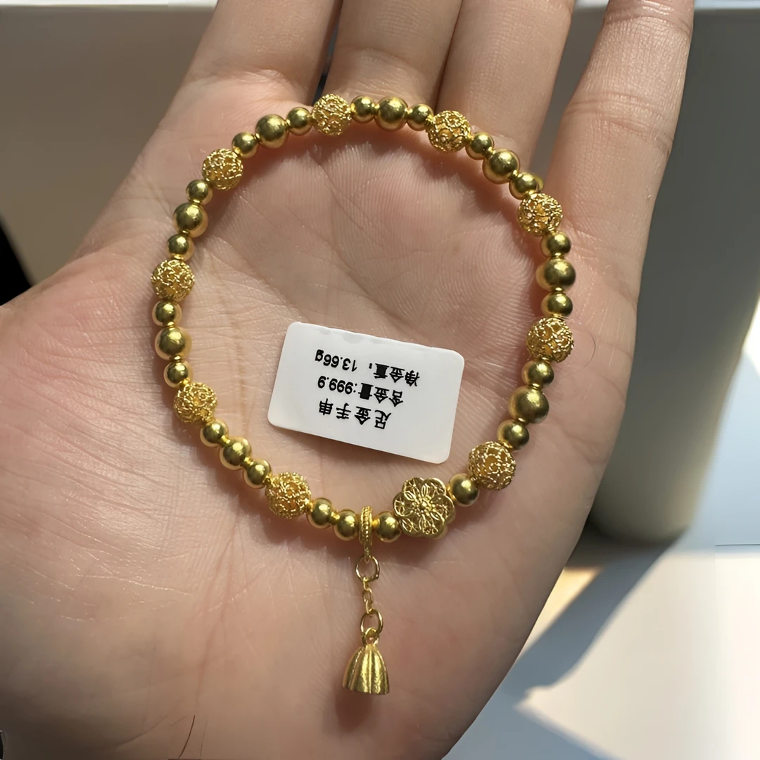 足金999古法花丝经典足金手链