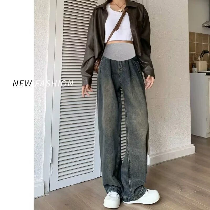 孕妇裤秋冬款2023新款秋季外穿休闲打底阔腿裤冬季加绒加厚牛仔裤