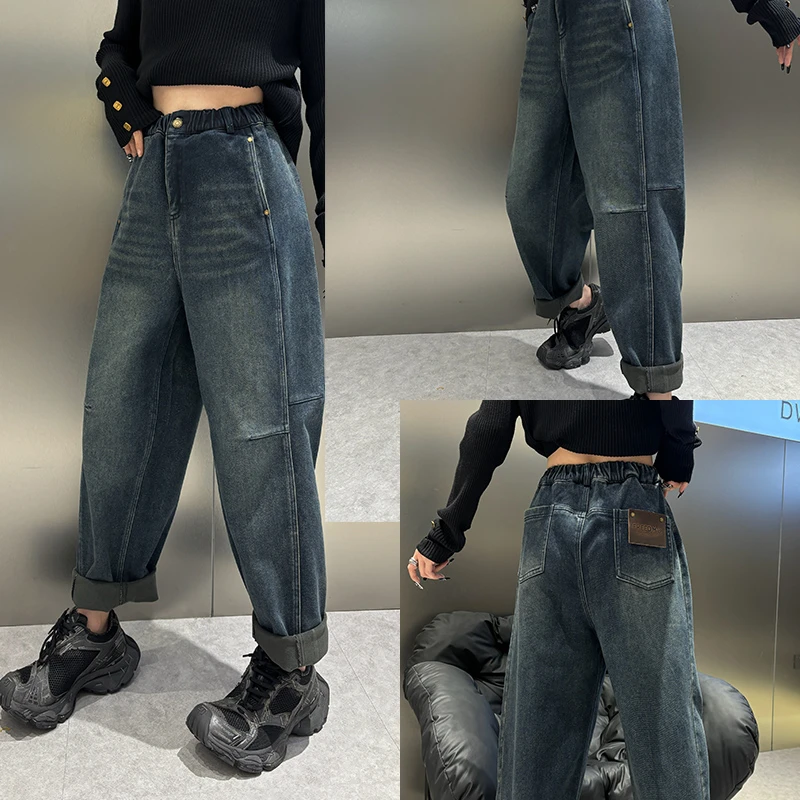 大码裤子胖mm大腿粗屁股大女胖妹妹显瘦秋冬女裤加绒牛仔裤新款EP