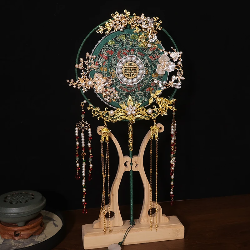 新娘团扇宋制绿色喜扇结婚团扇材料包手工中式出嫁手捧古风传统扇