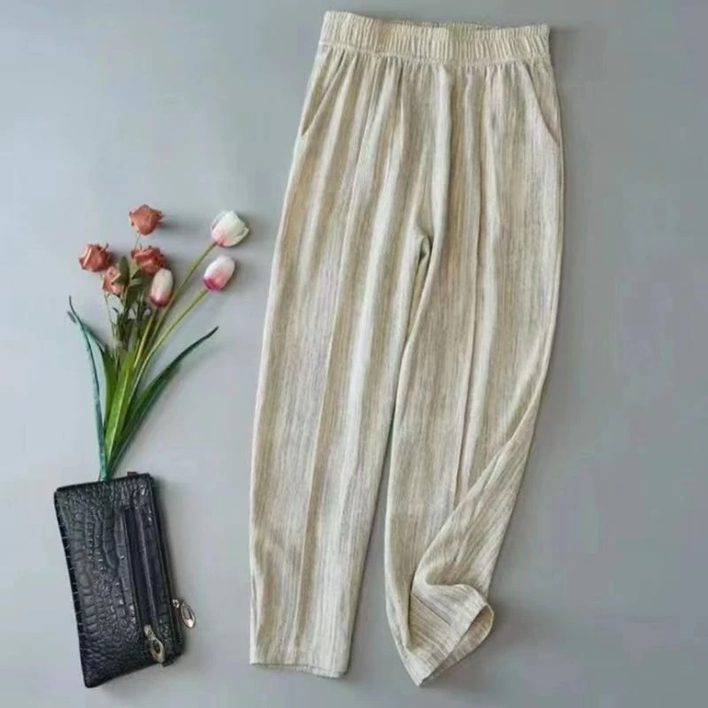 2024新款夏季哈伦裤修身百搭透气薄款休闲女裤高腰九分裤妈妈裤