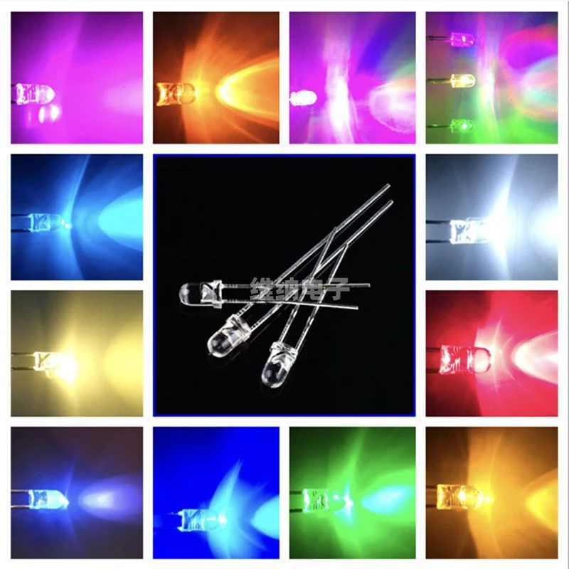 3MM无边白发白光 透明发光二极管LED灯珠机械键盘改装DIY多色可选