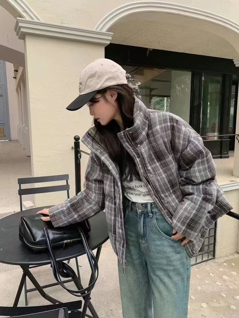 新款格子修身外套