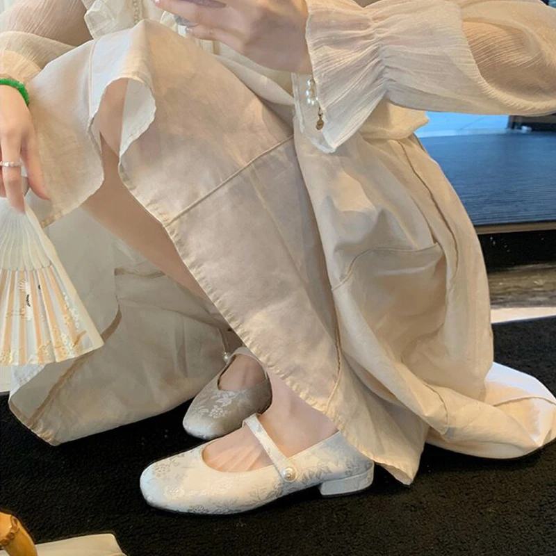 2024年新款伴娘鞋国风新中式珍珠一字带方头提花玛丽珍汉服单鞋女