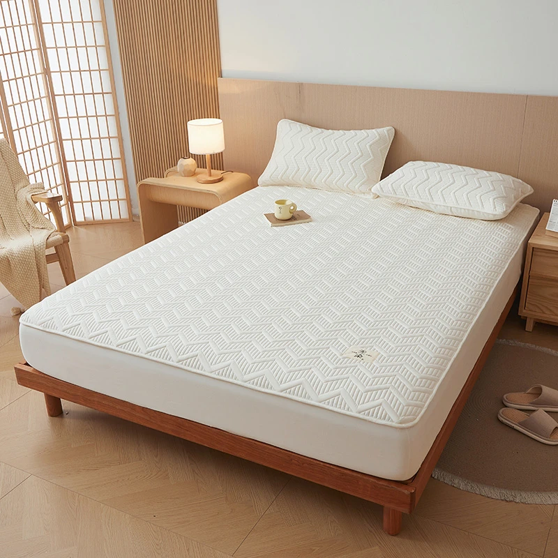 新款无染波纹款床笠榻榻米床笠透气加厚防尘夹棉绗缝乳胶床防滑床