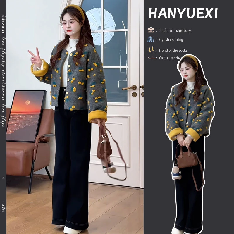 冬季一整套女装2024新款韩版设计感时尚外套高腰百搭牛仔裤两件套