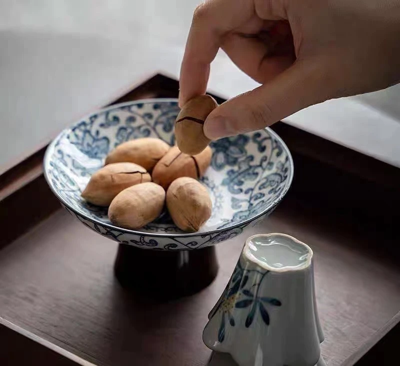 青花缠枝莲高足果盘家用陶瓷