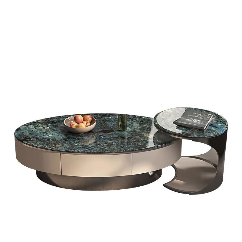 天然大理石茶几意式轻奢椭圆形大小组合茶桌高级茶几客厅2023新款