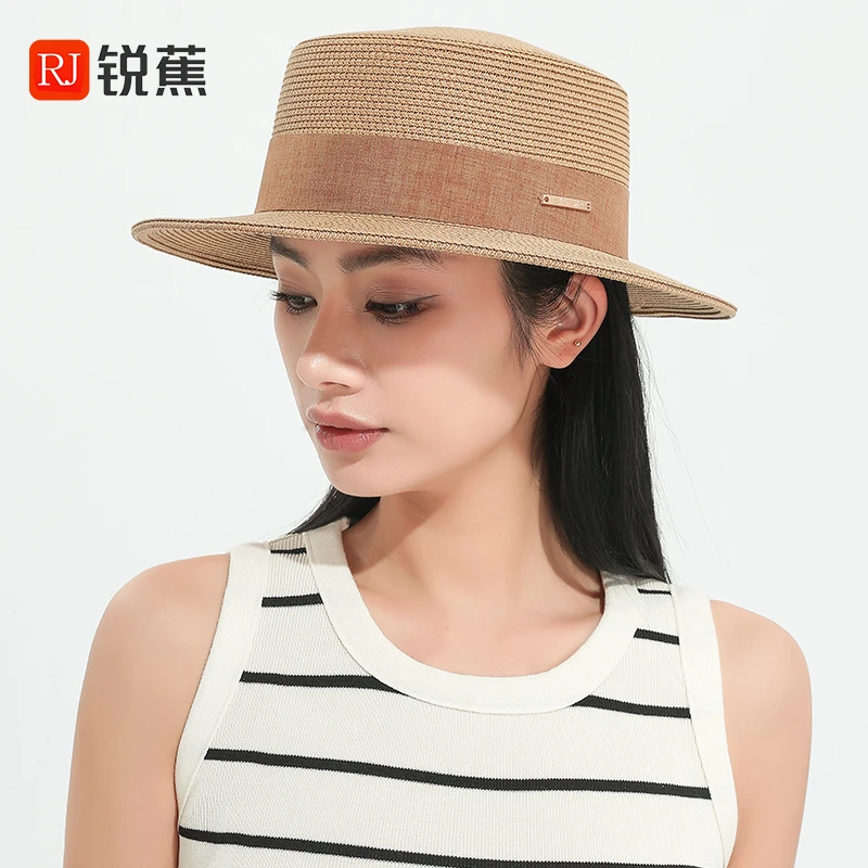 草帽女夏天海边遮阳防紫外线礼帽时尚潮流防晒太阳帽平顶2024新款