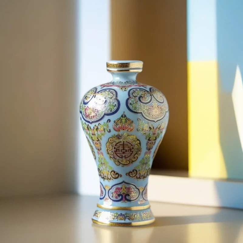 景德镇陶瓷酒瓶1斤景泰蓝空酒瓶家用玄关摆件高档中式珐琅彩密封