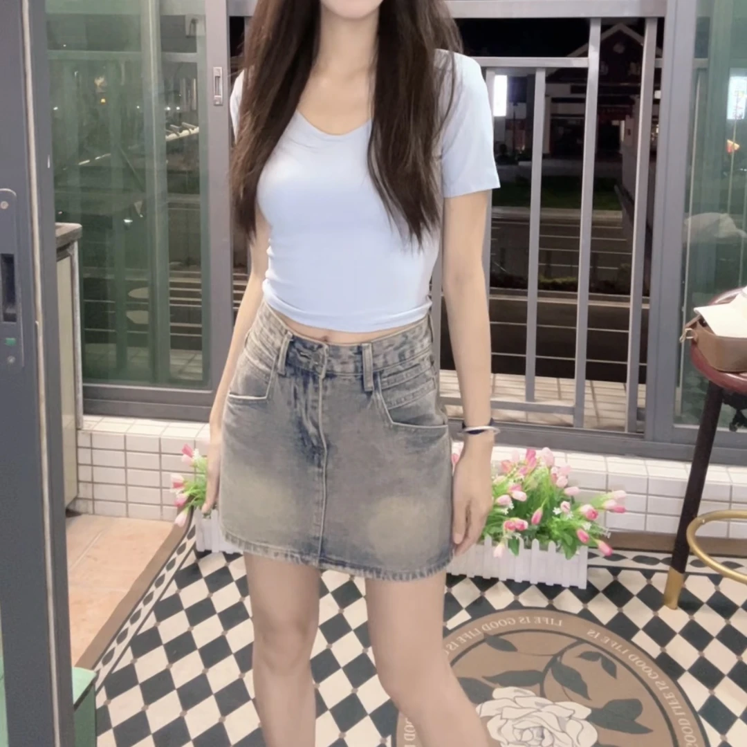 清凉牛仔短裙女夏2024新款高腰显瘦百搭内衬防走光a字无弹半身裙
