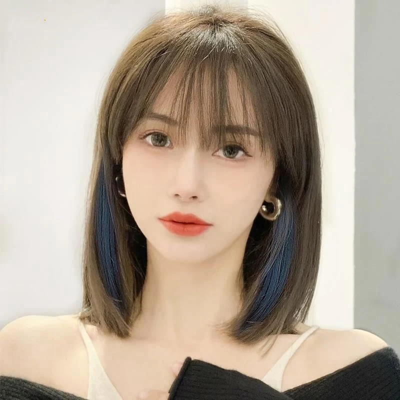 假发短发女2023年时尚新款波波头挑染造型仿真锁骨发中长假发套