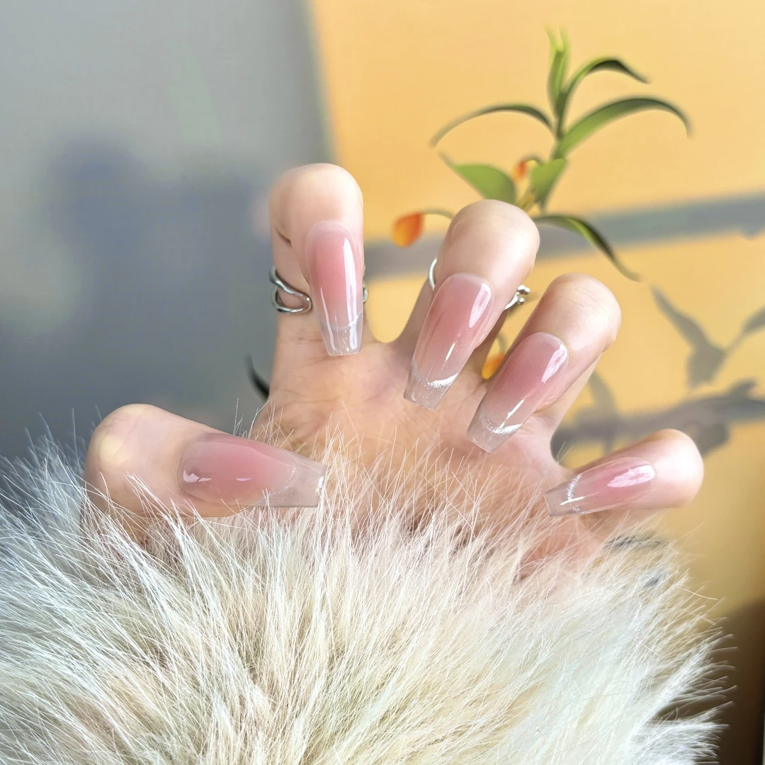 【露花倒影】手工定制穿戴甲指尖猫眼法式爆闪穿戴式指甲贴美少女