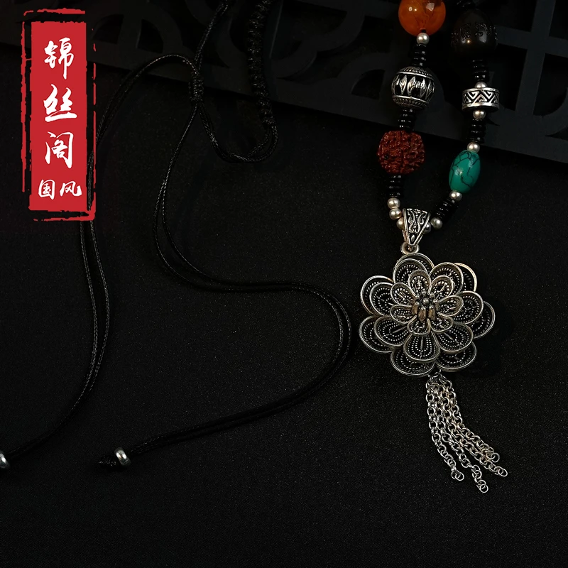 非金属木质吊坠 【花物语】复古毛衣链项链民族风衣服挂件手工吊坠