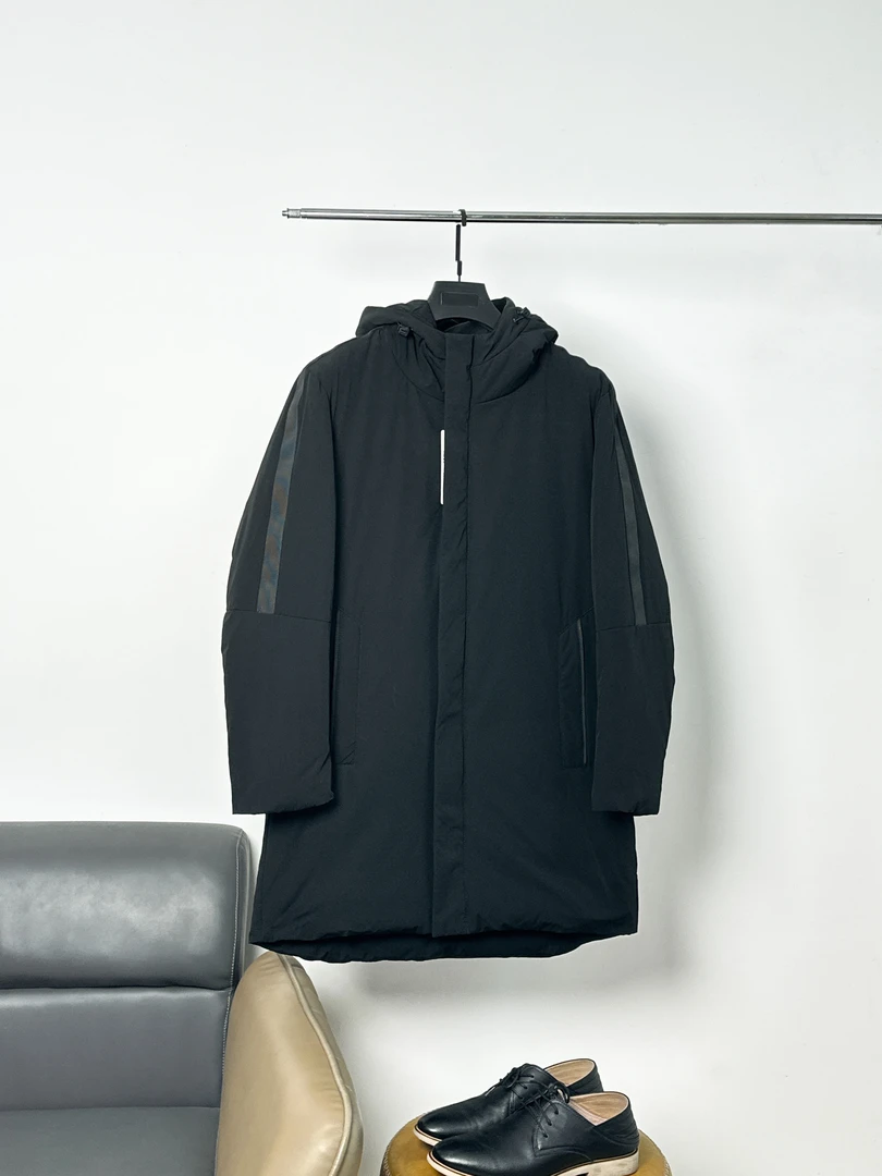 剪标男士保暖简约连帽中长款羽绒服时尚90白鸭绒