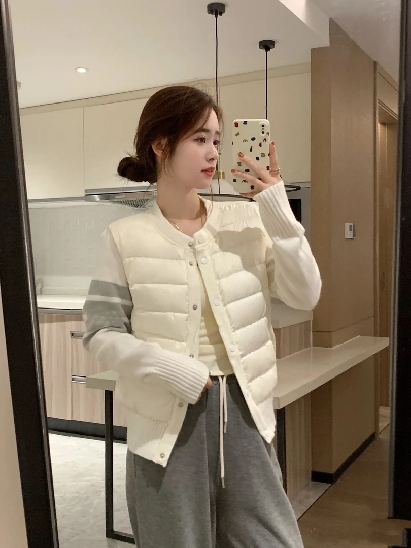 “经典条纹外套”羊毛拼接羽绒服女外套亲子02053