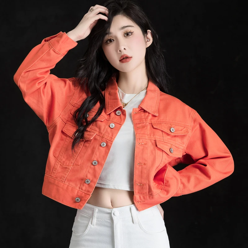 橘色短款牛仔外套女爆款2025新款春季小个子夹克高级感超好看上衣