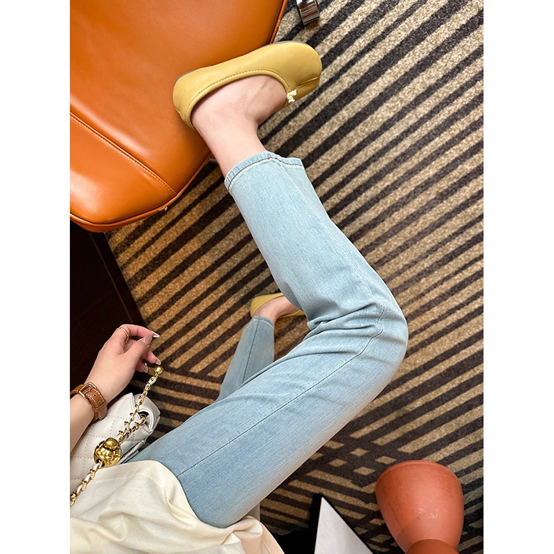 浅色烟管牛仔裤女小直筒2025新款夏季薄款高腰显高显瘦九分法棍裤