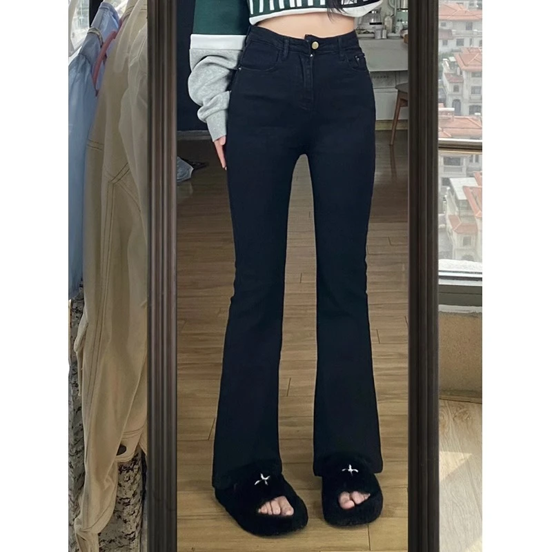 黑色微喇叭牛仔裤女春秋2025新款ootd穿搭高腰显瘦弹力小个马蹄裤
