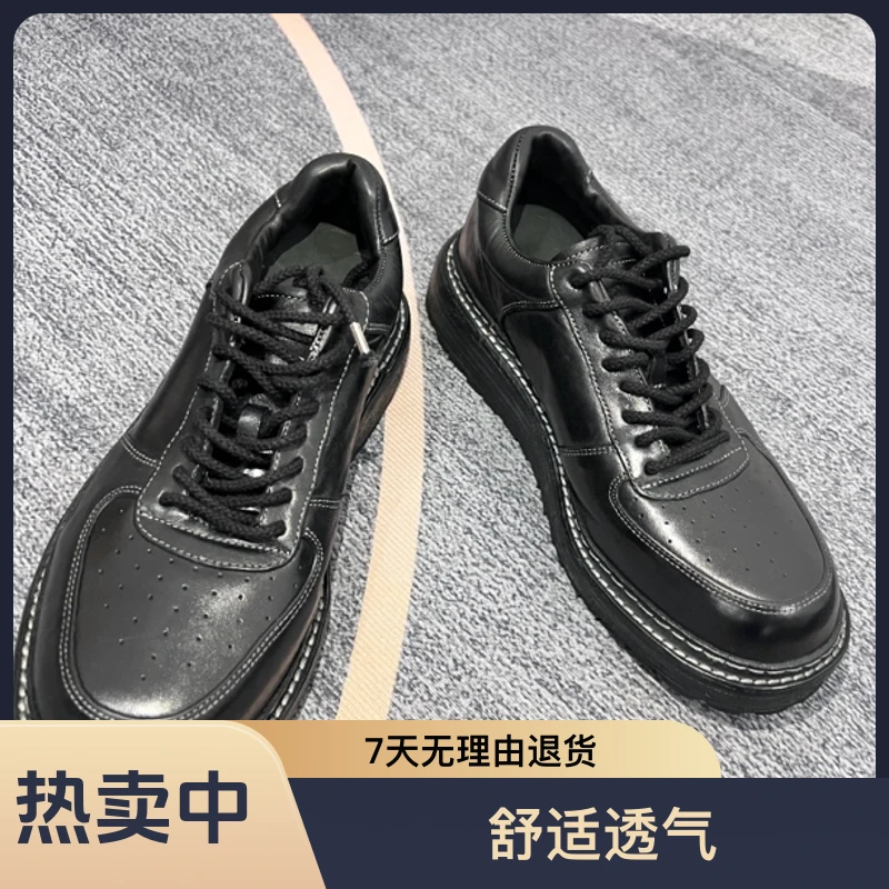 热销款男士百搭时尚休闲男皮鞋厚底系带马皮固特异工艺皮鞋