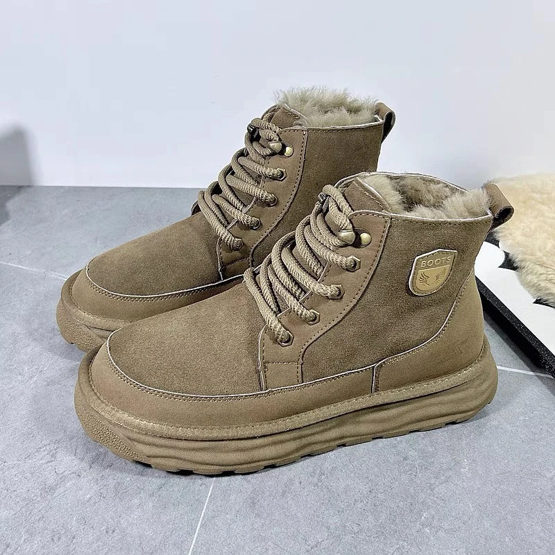 6828冬季马丁靴 男士牛皮羊毛 雪地靴男 加厚保暖高帮大棉鞋