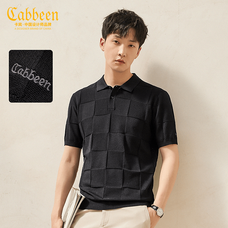 【棋盘格】CABBEEN卡宾男士透气poloT恤夏新款针织衫短袖3232108006