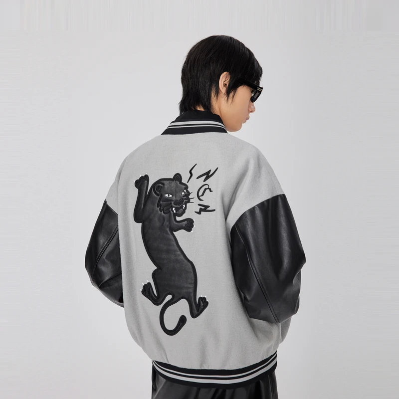 CABBEEN卡宾男装绵羊毛呢夹克贴布绣花棒球服宽松外套3221184001