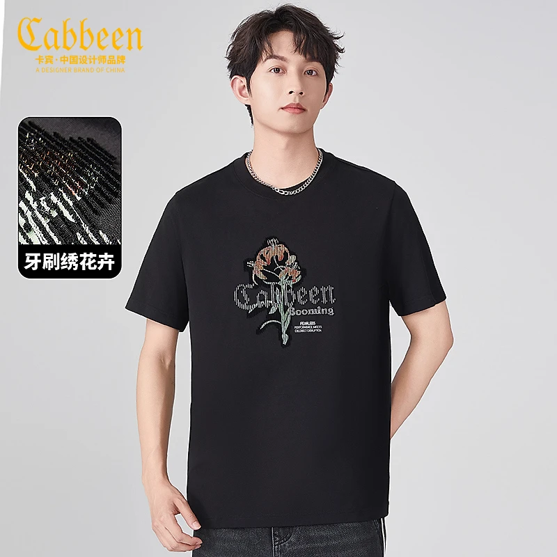 CABBEEN卡宾男装花卉牙刷绣T恤夏季短袖上衣舒适潮流3243132021