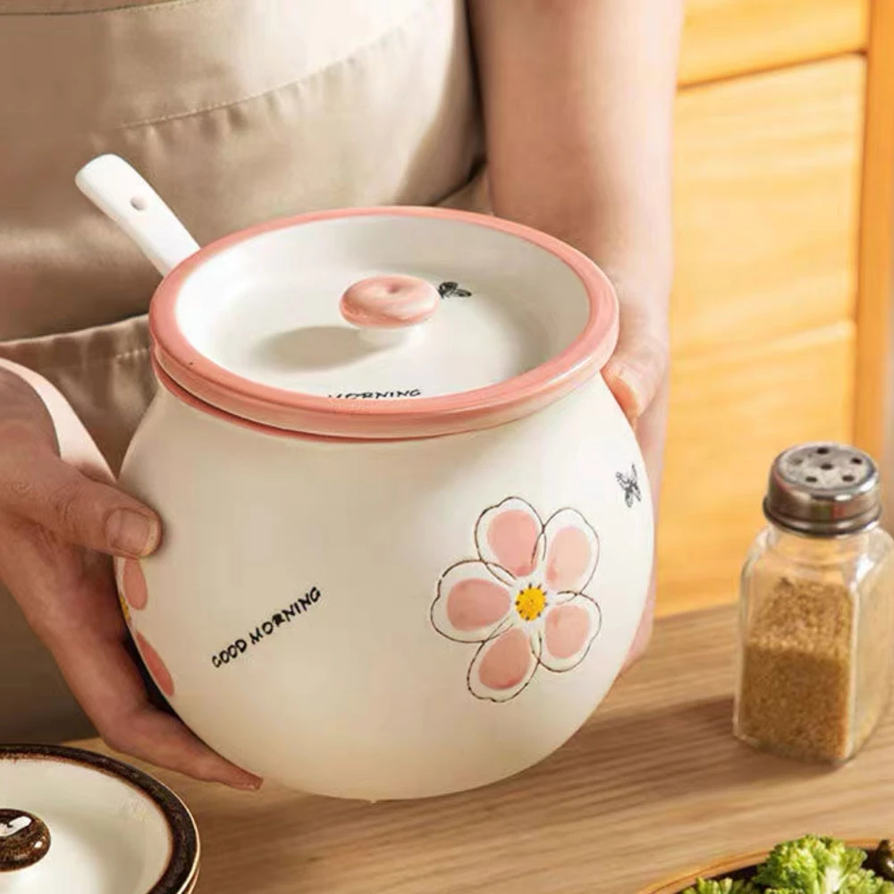 新款梅花陶瓷家用猪油罐带盖耐高温油大容量厨房调料罐辣椒罐子