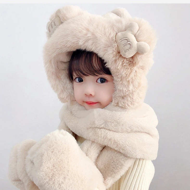 【亲子款】可爱小熊帽子围脖围巾一体帽子女2025新款爆款洋气