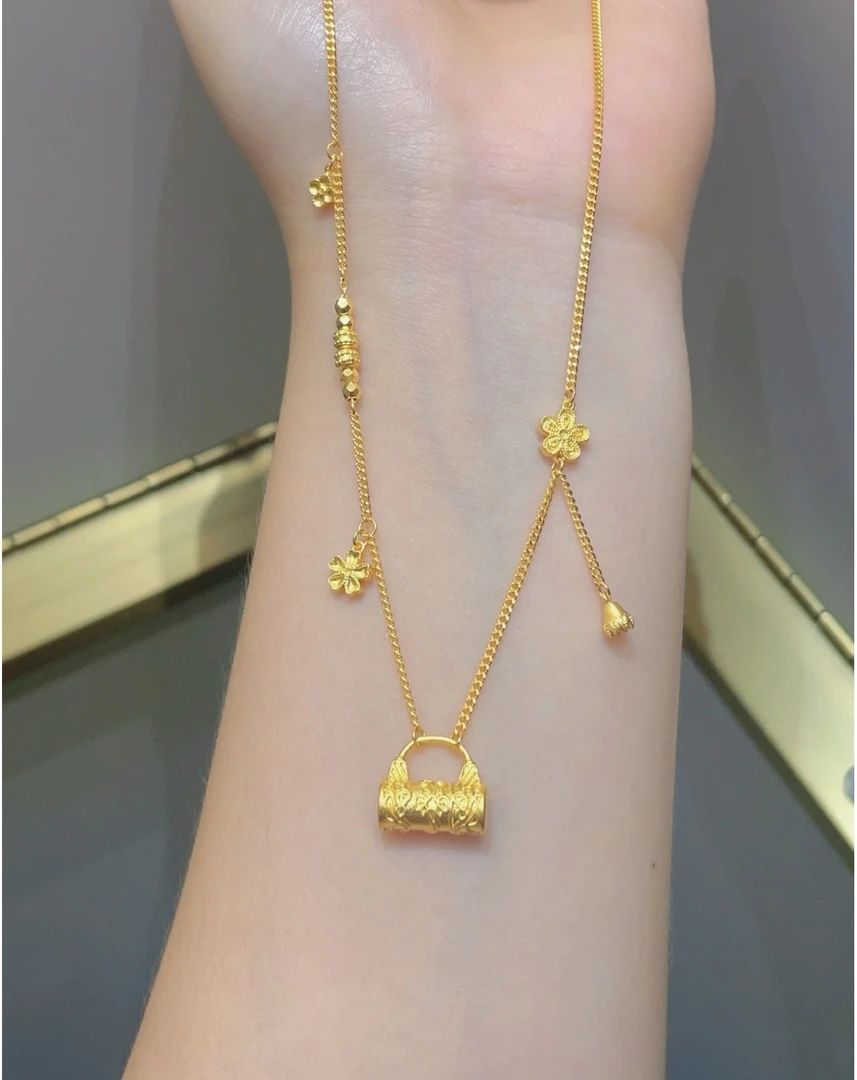 铜合金珐琅项链 铜合金项链锁包套链平安锁套链时尚百搭款小方锁