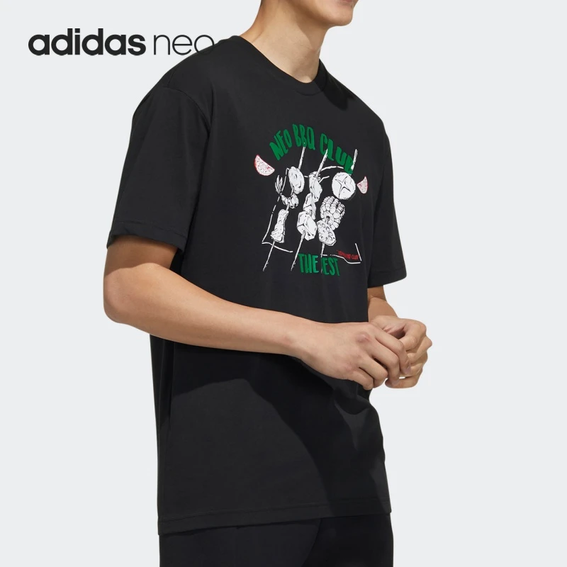 adidas/阿迪达斯夏季男子运动休闲时尚潮流宽松印花短袖T恤H62010