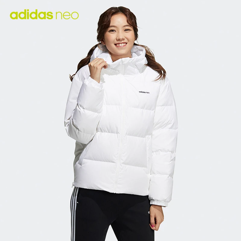 阿迪达斯Adidas女装冬季Neo连帽羽绒服休闲保暖运动外套HF0498