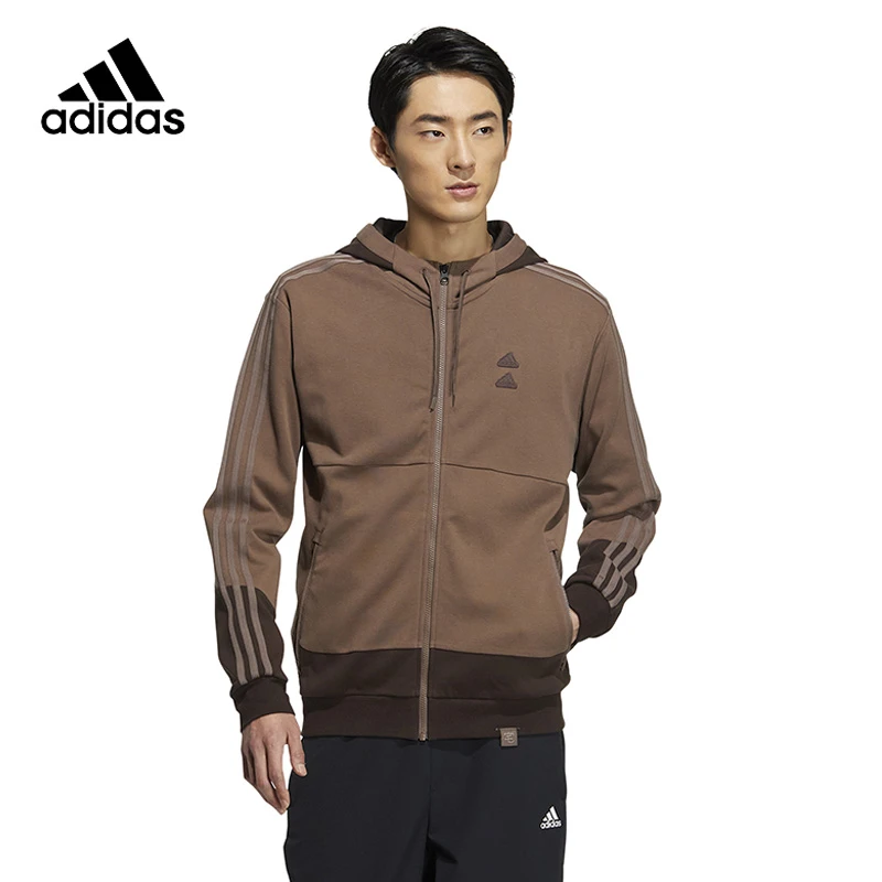 Adidas阿迪达斯外套男2023春季新款休闲运动连帽针织夹克IA6966