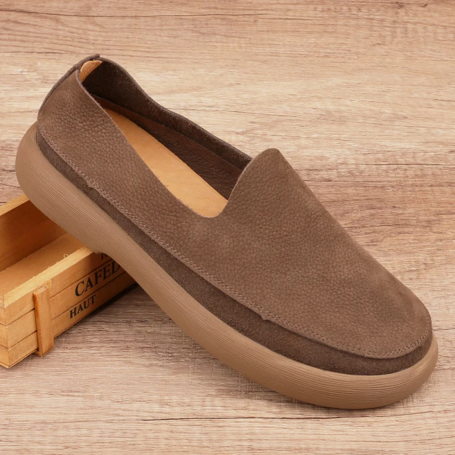 夏季透气外贸豆豆鞋男软底休闲单层皮鞋宽脚圆头一脚蹬开车鞋