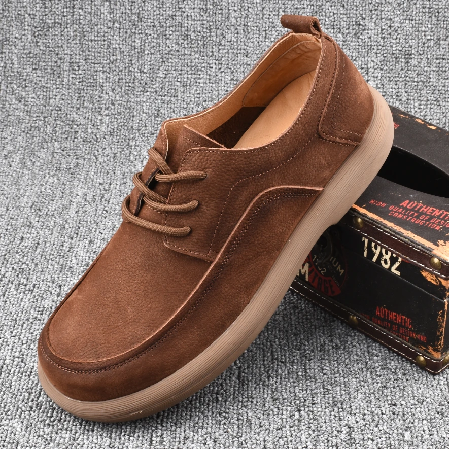 磨砂牛皮皮鞋男款春季透气真皮软底舒适单鞋圆头系带复古休闲男鞋