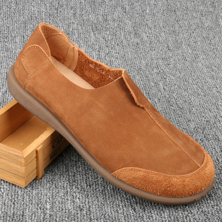 夏季透气懒人鞋男真皮一脚蹬软皮软底防滑轻便豆豆鞋男2024新款潮